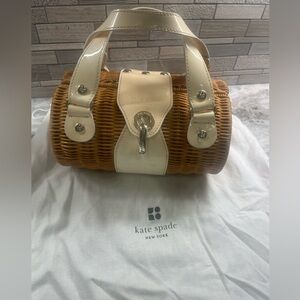 Kate Spade Cream Patent Leather Wicker Mini Barrel Bag